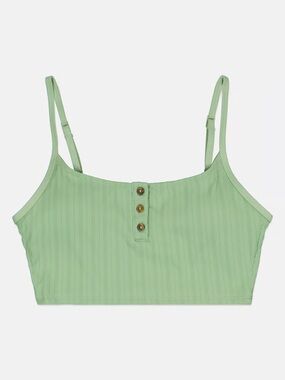Aerie Light Green Ribbed Swimsuit Top with Button Front detail